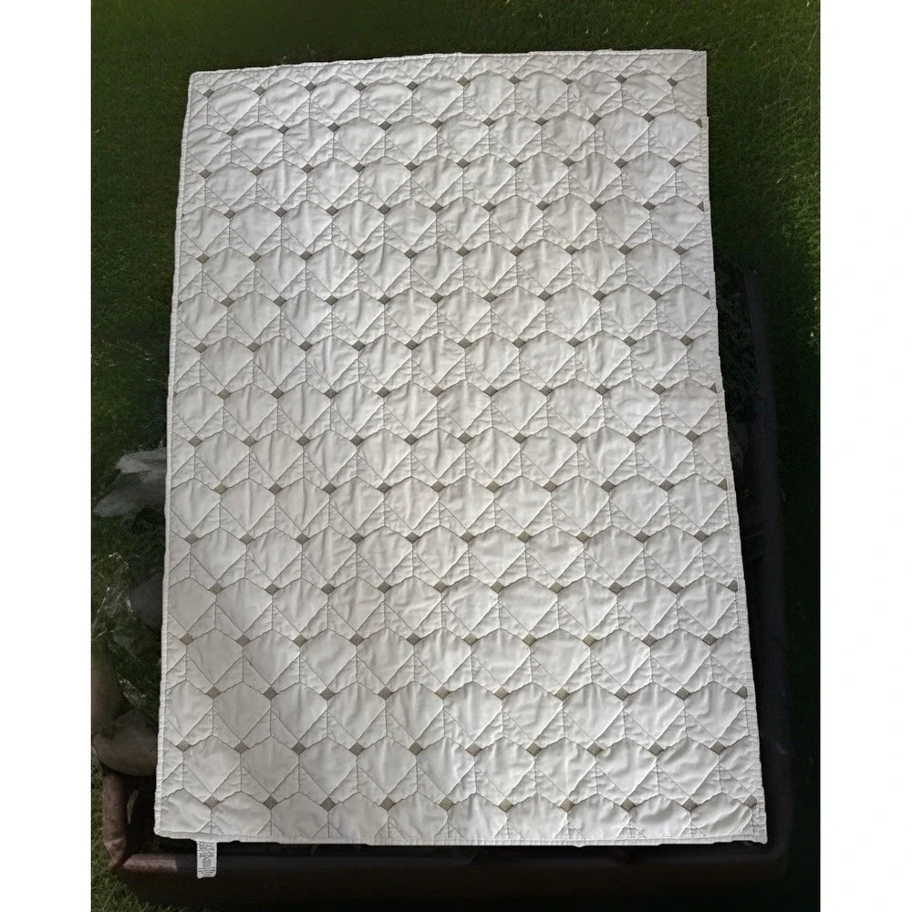 Pottery Barn Modern Baby Quilt White Gold Geometric 36